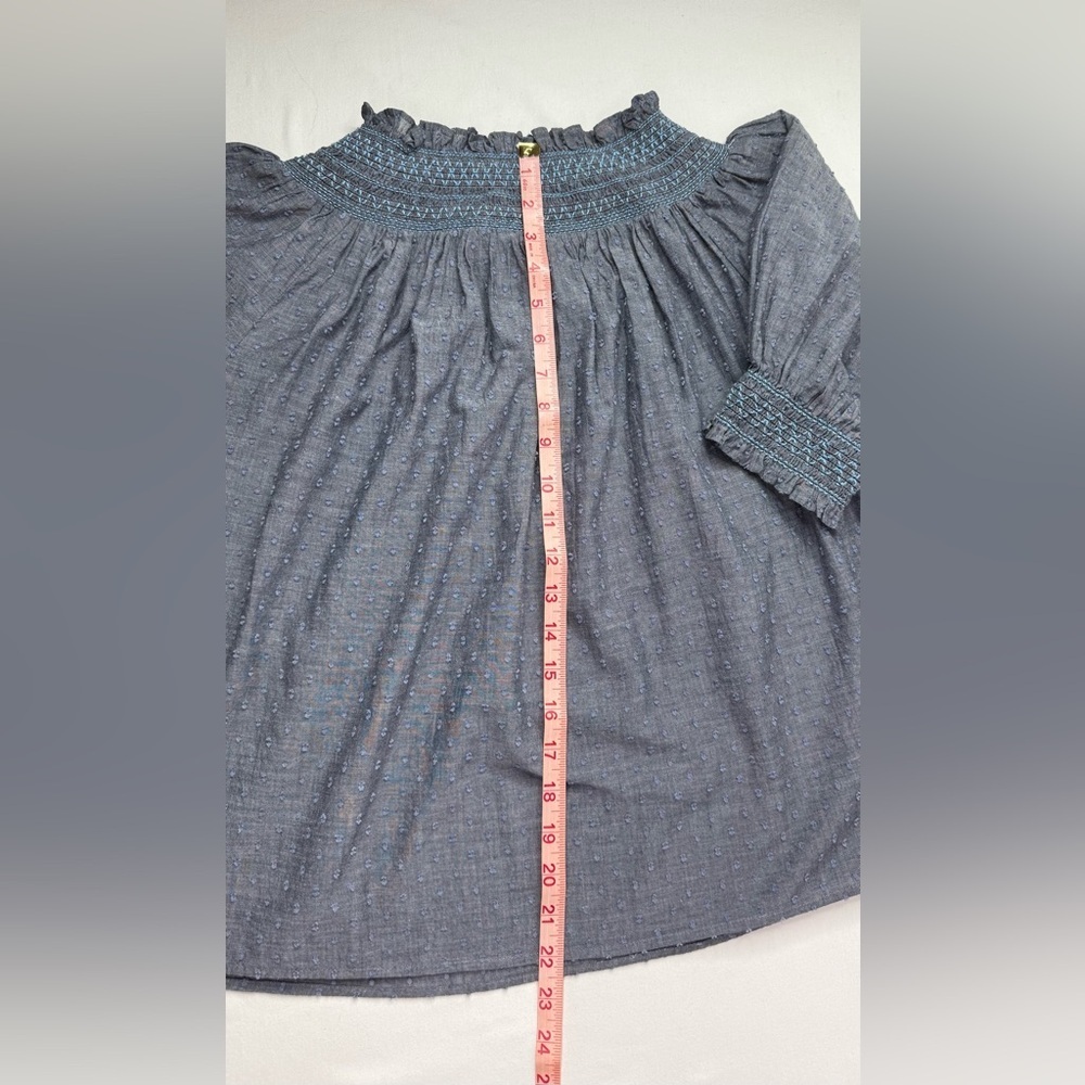LOFT Smocked Chambray Top Swiss Dot Texture Details Size Medium - Picture 7 of 7